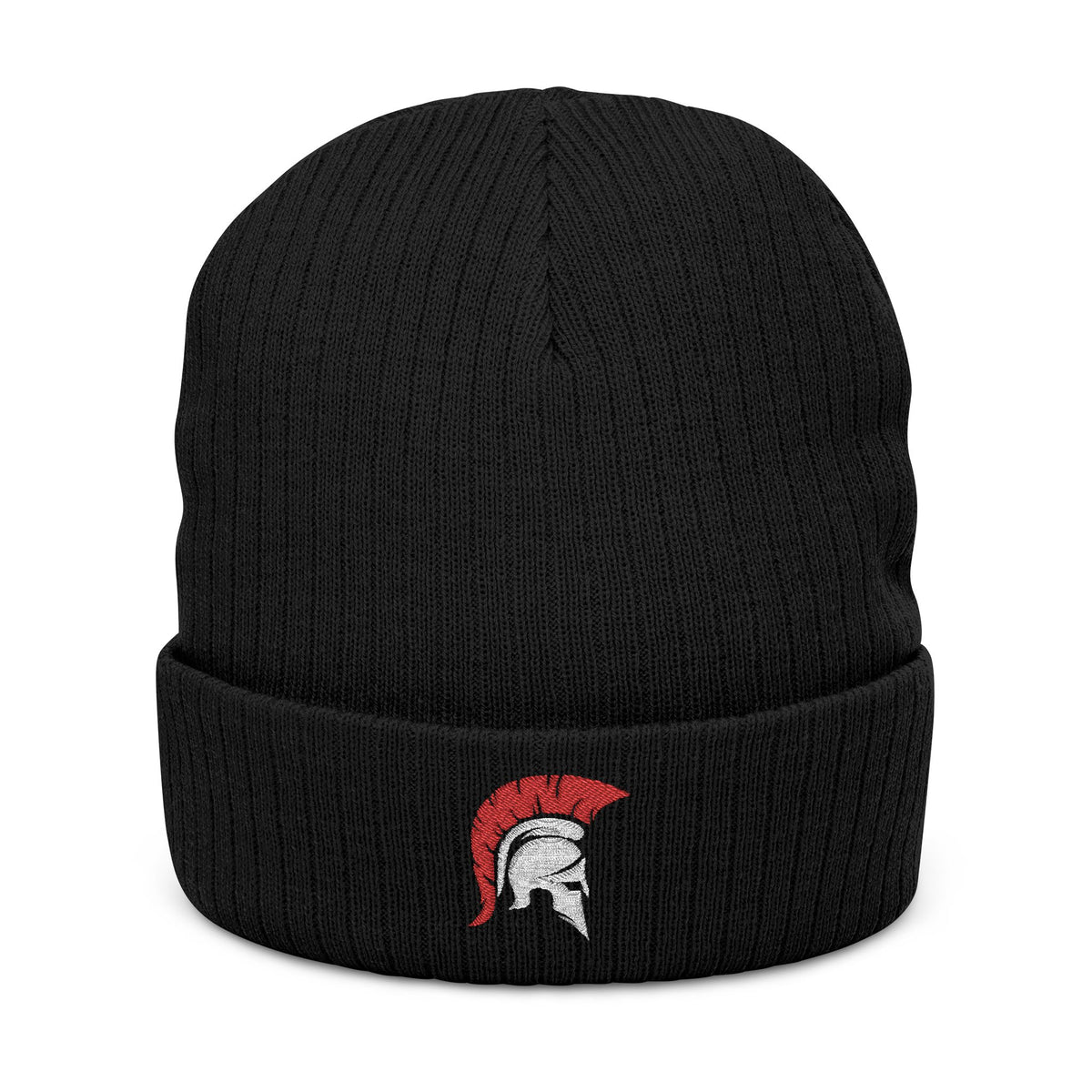 Embroidered Spartan Helmet Ribbed Beanie
